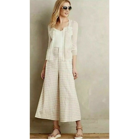 ELEVENSES- Linen Windowpane Wide leg Pant Size 8 - Picture 2 of 9